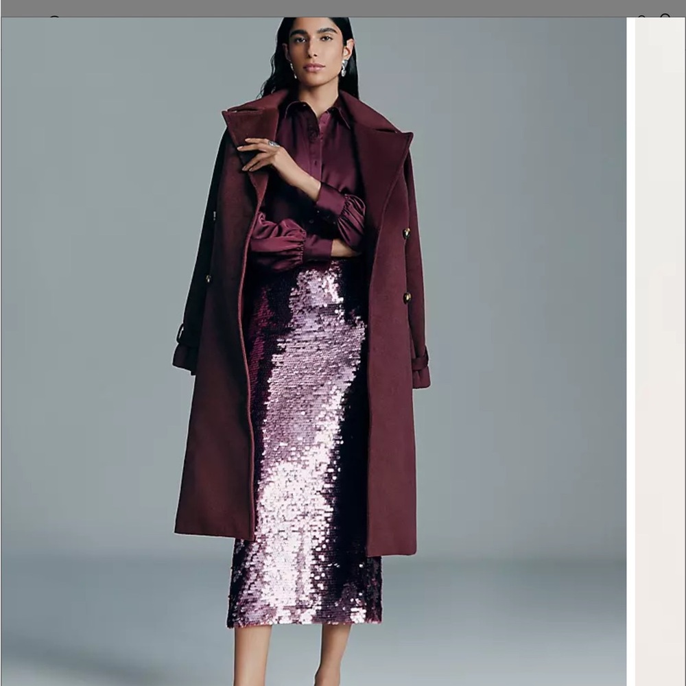 Ann Taylor Elegant Frosted Burgundy Sequin Skirt NWT Size 14